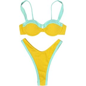 MakeMeChic Women's High Waisted Bikini Sets Color Block 2 Piece Swimsuit Bathing Suit