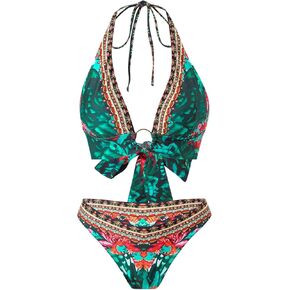 مجموعات Soly Hux Bikini للنساء طباعة الأزهار الرسن بدلة الاستحمام لربطة Back Boho
