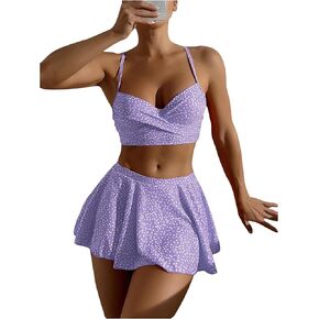 SweatyRocks Women's 2 Piece High Waisted Bikini Set Push Up Criss Cross Tummy Control Swim Skirt