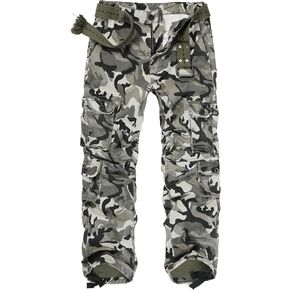 Men's Camo Cargo Pants Cotton Ripstop Outdoor Adventure Wear Casual Hiking Work Pants with Multi Pockets(No Belt)