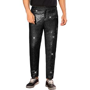 Lars Amadeus Shiny Pants for Men's Glitter 70s Disco Night Club Tapered Sequin Pants