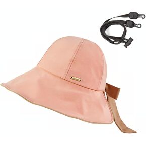 Yameize Womens Bowknot Bucket Hat - قبعة واسعة للنساء قبعة ذيل حصان قابلة للتعبئة مع حزام قابل للتعديل UPF50+