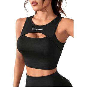 SHENHE Women's Athletic Workout Cropped Top Cut Out Crewneck Yoga Sports Crop Tank