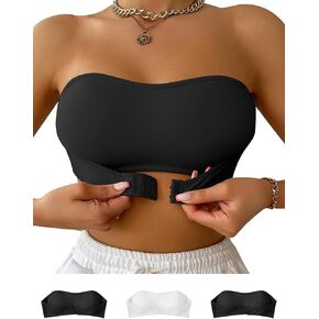 WDIRARA Women's 3 Pack Solid Button Front Bandeau Bra Strapless Wireless Bras Set