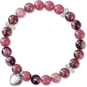 AULEEP Beaded Bracelets for Women, Inspirational Healing Stones Energy Heart Charm, Pink Crystal Bracelet 8mm Natural Stone, Birthday Gifts for Mom Daughter Friend Girlfriend Teacher Cowrker