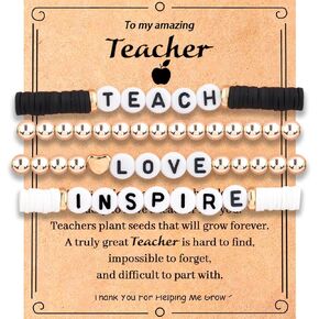 2-4Pcs Teacher Appreciation Gifts for Women Teacher Letter Polymer Clay Bracelets Apple Round Bead Bracelet With Message Card Teachers Day First Day of School/Back To School Graduation Gifts