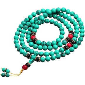 Caiyao 6/8mm 108 Tibetan Turquoise Stone Beads Stretch Bracelet Prayer Buddha Yoga Wrap Mala Bracelet Necklace