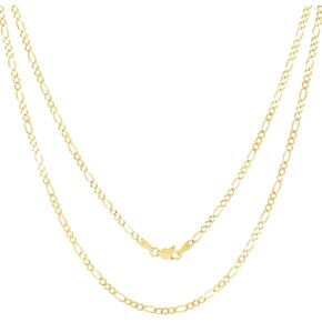 Nuragold 10K REAL GOLD GOLD MODARO SOLID FIGARO LINK 2.5 مم سلسلة سلسلة (16 "-24") المجوهرات الإيطالية للرجال والنساء