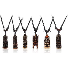 Pingyongchang Hawaiian Tiki Resin Resin Protection Necklace Lucky Pendant Necklace Caved Caved Satue سلسلة الحبل القابلة للتعديل يدويًا للمجوهرات للنساء الرجالي