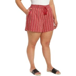 Briggs New York Women's Linen Blend Pull-On Summer Shorts with Pockets and Drawstring (Red Stripes, X-Large)