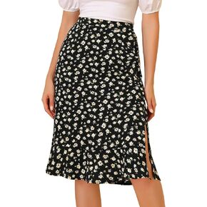 Allegra K Women's Floral Midi تنانير الصيف الكشكش عالي الخصر تدفق خط الركبتين.