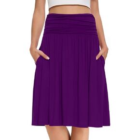 DouBCQ Midi Skirts for Women High Waist Pleated Skirts with Pockets Below Knee Length Flowy Skirt