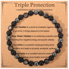 Triple Empath Protection Bracelet Gifts for Women Men, Natural Healing Crystal Bracelet