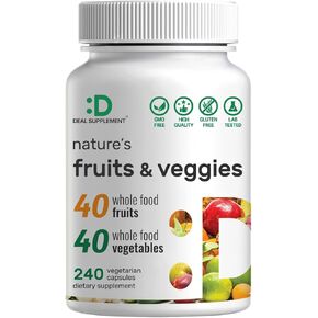 Nature’s Fruits & Veggies Supplement, 240 Veggie Capsules – 80 Whole Food Superfoods for Daily Balance – 40 Fruits with 40 Vegetables and Greens – Non-GMO, Gluten Free