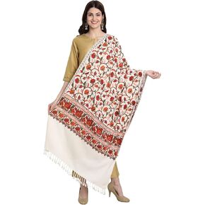 Zamour Kashmir Women Stole Scarf Wrap Shawl with Indian Embroidery Flower - 6313