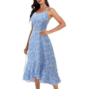 DRESSTELLS Women's Floral Summer Dress 2025, High Low Boho Strap Ruffle Casual Sundress