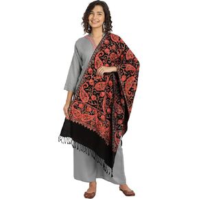 Zamour Kashmir Women Stole Scarf Wrap Shawl with Indian Embroidery Flower - 6307