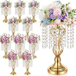 16 Pcs Wedding Centerpieces for Tables, Vase Centerpiece with Chandelier Crystal, 21.3 Inch Metal Flower Stand, Tall Flower Vases for Wedding Reception Birthday Party Home Decoration (Gold)