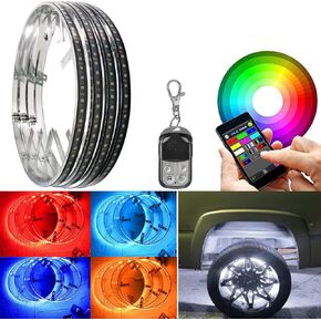 Quad Row 15.5in RGBW LED Wheel مع الفرامل ، مجاملة بيضاء ، حافة مقاومة للماء ، ضوء الإطارات مع تطبيق للشاحنات وسيارات الدفع الرباعي والسيارات