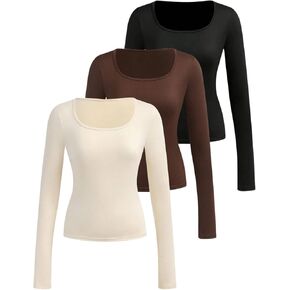 SOLY HUX Girl's Long Sleeve Shirts 3 Packs Scoop Neck Basic T-Shirt Slim Fitted Tee Tops