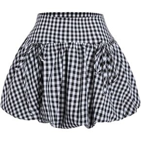 OYOANGLE Women's Bubble Checkered Tie Bow Front Y2k Mini Skirts