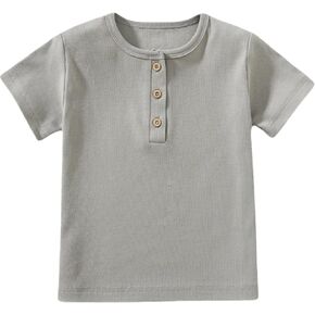 Ohrwurm Toddler Henley Shirt Ribbed Cotton Top for Boys Girls Soft Breathable Short Sleeve T-Shirt with Button