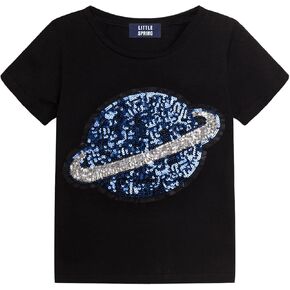LittleSpring Girls Short Sleeve Tshirt Heart Shaped Flip Sequin Tees