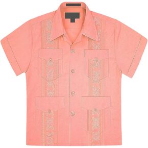 G-Style USA Boys Junior Guayabera Cuban Short Sleeve Embroidered 4 Pocket Shirt