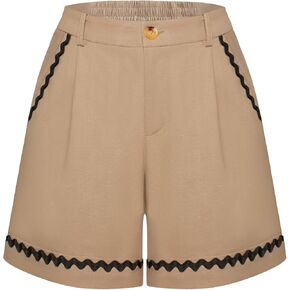 Belle Poque Bermuda Shorts for Women Trendy High Waisted Wide Leg Pleated Tailored Workout Dressy Cotton Trouser Shorts