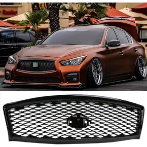 Glossy Black Front Bumper Upper Grille Replacement FIT 2014–2017 Infiniti Q50 Sedan – ABS Material, Sensor Holes Included