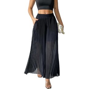 Heipeiwa Women's Chiffon مطاط على الساق الواسعة سراويل القصر محصول Capris culotte الأنيقة الأنيقة in Kuwait