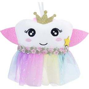 Tooth Fairy Pillow with Shiny Wings,Plush Toy with Pocket,Tooth Fairy Pillow Souvenir for Girls Boys,Tooth Pillow for Kids Tooth Loss Gift