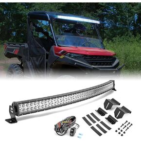 Wsays 50 inch 288W LED Curved Light Bar with Pulse Power Bar Plug & Play Wiring Harness Kit & Upper Roof Pro-fit Cage Mounting Brackets Compatible with Polaris Ranger 1000 2018-2023