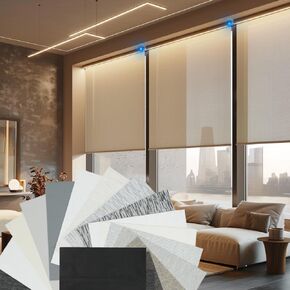 Motorized Light Filtering Shades, Work with Homekit Thread, Alexa Google Home, 60% Blackout Shades Translucent, Cordless Window Blinds with Remote Fabric Sample, Multi-Color