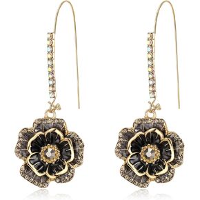 BriLove Fashion Elegant Rhinestone Enamel Rose Flower Hook Dangle Earrings for Women Party Prom Earring Accessories