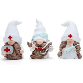 Hodao 3 PCS Doctor Home Gnome Figurines Decoration Doctor Gnomes Ornaments Scandinavian Tomte Elf Decor Gifts Summer Gnomes Figurines Home Decoration Table Hospital Nurse Gnomes Decor