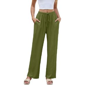 Women's Summer Wide Leg Pants High Waisted Palazzo Flowy Lounge Casual Elastic Drawstring Lightweight Pockets in Kuwait
