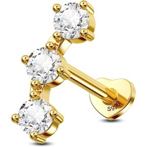 Jewseen 925 Sterling Silver Gold Cartilage Piercing Jewelry Internally Threaded Stud Earrings Sparkly CZ Helix Earring Tragus Conch Piercing Jewelry Earlobe Earring for Women Men
