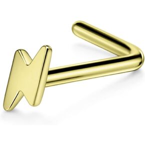 FANSING 20g Nose Rings L Shaped Nose Stud Surgical Steel Nose Studs for Women Men Lightning Nose Rings Studs 20 Gauge Nostril Piercing Jewelry 1 Piece
