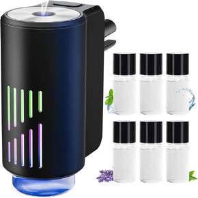 ناشر معطر هواء السيارة ، معطر هواء السيارة الذكي مع 3 أوضاع ضوئية قابلة للتعديل ، قابلة للإعادة الشحن ، الفقرة العطرية مع زيت أساسي 6pcs ، أو إيقاف تشغيل/قبالة ، أسود طويل ، أسود