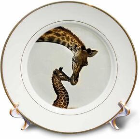 3dRose LLC Giraffe Mama and Baby 8-Inch Porcelain Plate