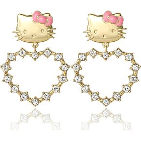 Hello Kitty Earrings for Women with Pave Crystals Official License, 18k Gold Flash-Plated Hello Dangle or Hoop Earrings