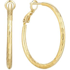أقراط Gold Hoop 14K للنساء Gold Cropring Hoops Women's Hoop Accords Classic Design مع نقوش فريدة من نوعها 30 ملم