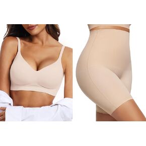 OEAK Push Up Everyday Bras Comfortable Wireless Seamless & Tummy Control Shapewear Nude M