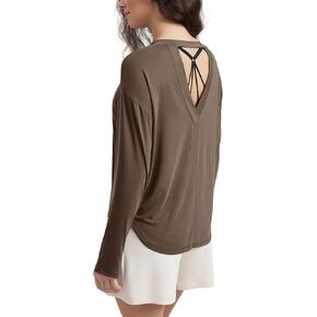 ODODOS Women's Peach-Soft Hollow-Back Long Sleeve Shirt with Thumb Holes, Yoga & Lounge Top