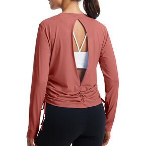 Libin Women's Long Sleeve Workout Tops UPF 50+ Sun Protection Shirts Open Back Quick Dry Athletic Yoga Running T Shirt
