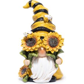 Hodao Spring Bumble Bee Gnome تمثال - ديكور حديقة لطيف مع لهجات عباد الشمس ، تمثال النحل الأصفر لديكور الطاولة المنزلية الربيعية ، هدايا فريدة لمحبي الطبيعة
