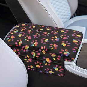 Dreaweet Grey Dog Paw Center Console Armrest Pad Cover Thick Center Console Cover with Pockets Cute Car Accessories for Women Soft Anti-Scratch Arm Rest Cover for Car Center Console Universal Fit