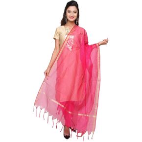 Women's Solid Chanderi Silk Dupatta With Gold Border