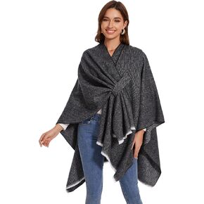 Shawl Wraps for Women, Elegant Knitted Cape Open Front Poncho Scarf Blanket Cardigan Coat for Autumn and Winter